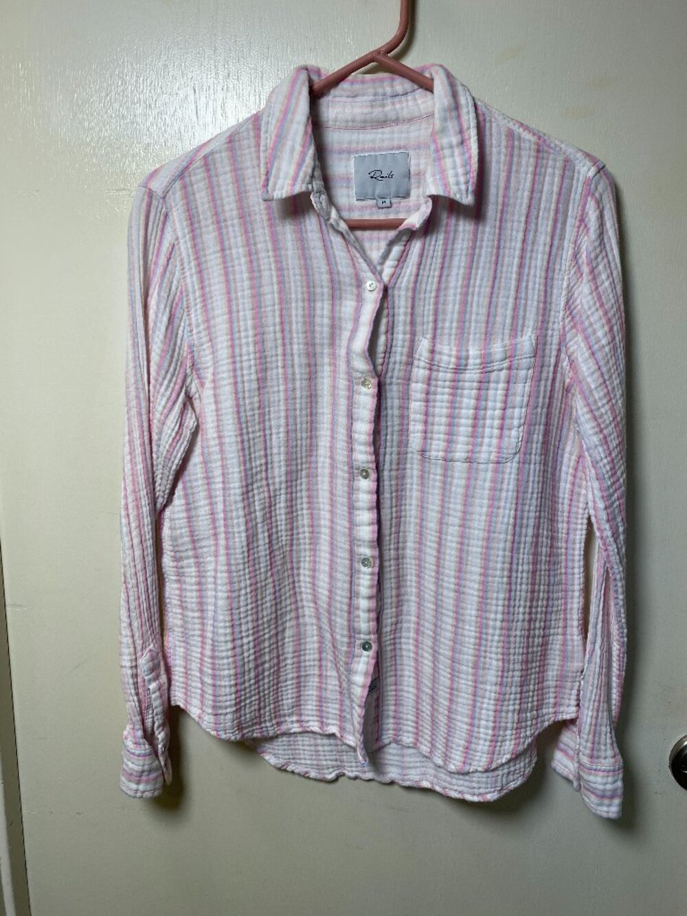 Rails Pastel Stripe Gauze Button Front Shirt Womens Medium Lightweight Cotton